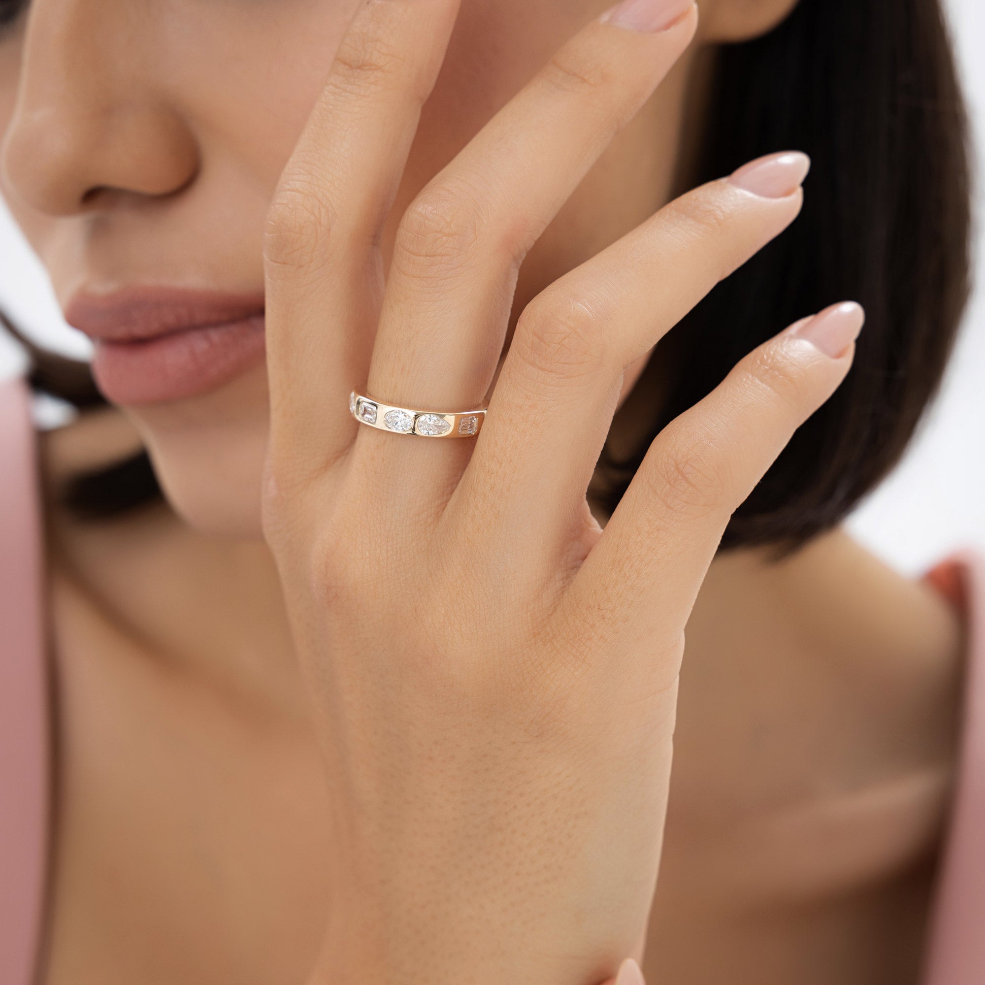 Flush Setting Mix Lab Grown Diamond Anniversary Ring