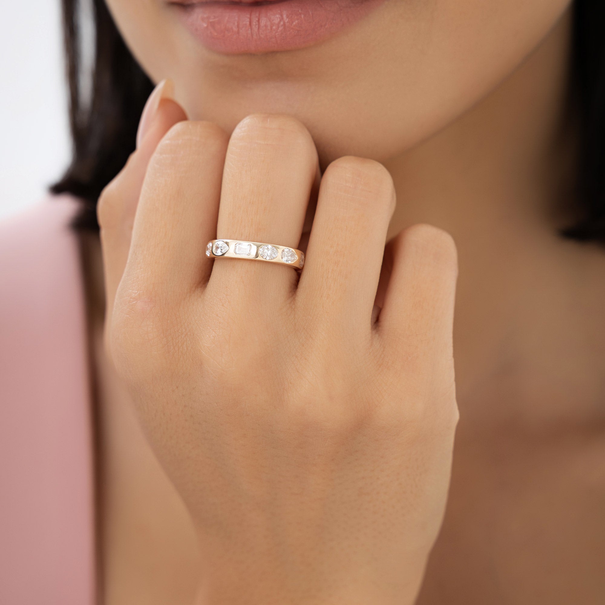 Flush Setting Mix Lab Grown Diamond Anniversary Ring