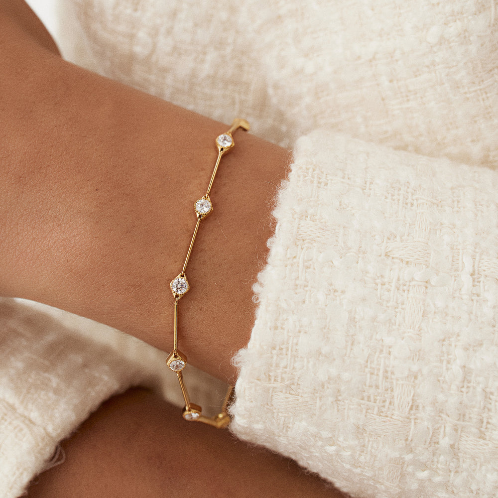 Gold Diamond Station Bracelet