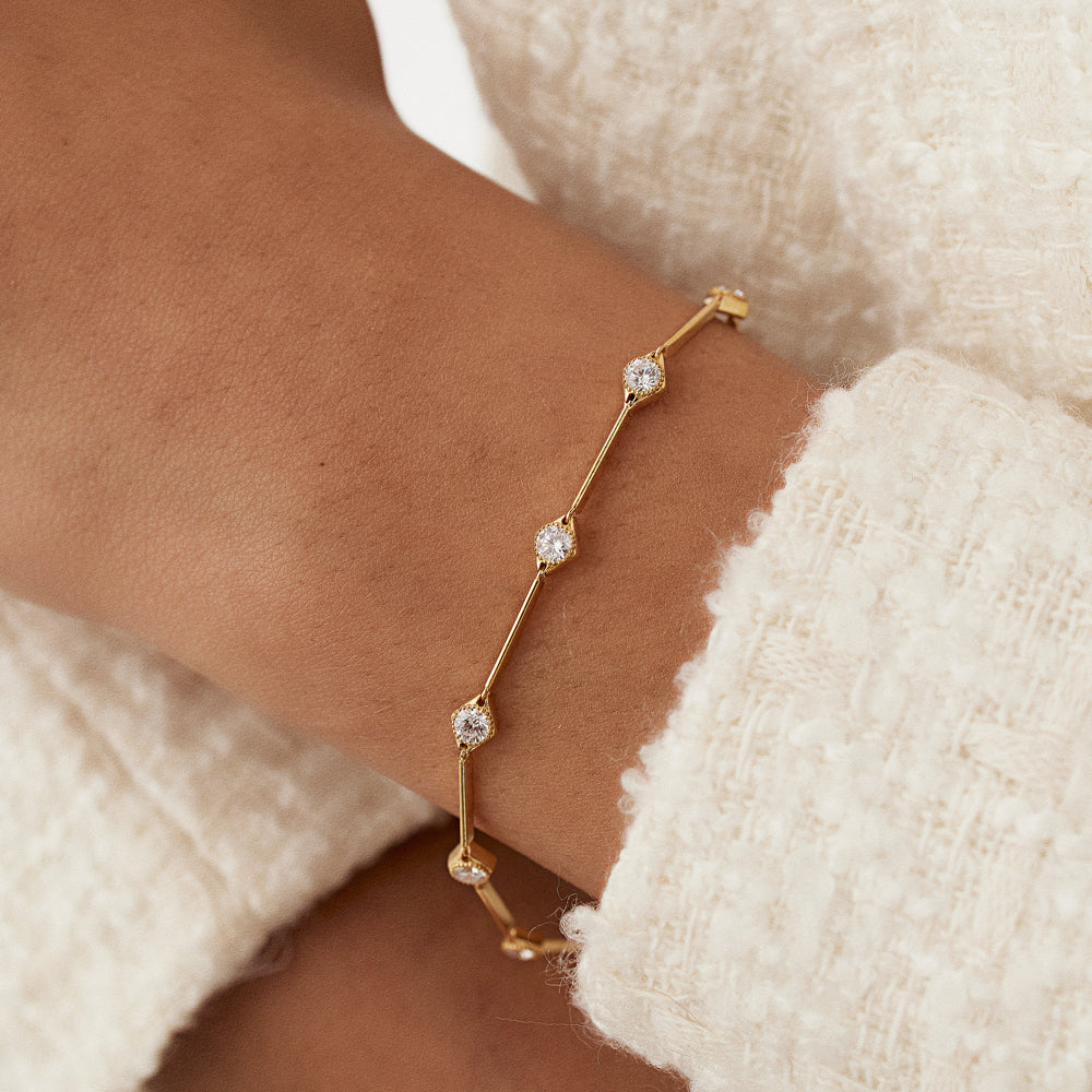 Gold Diamond Station Bracelet