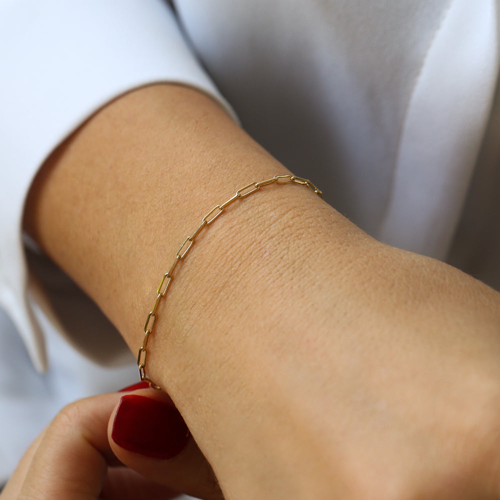 Gold Paper Clip Link Chain Bracelet