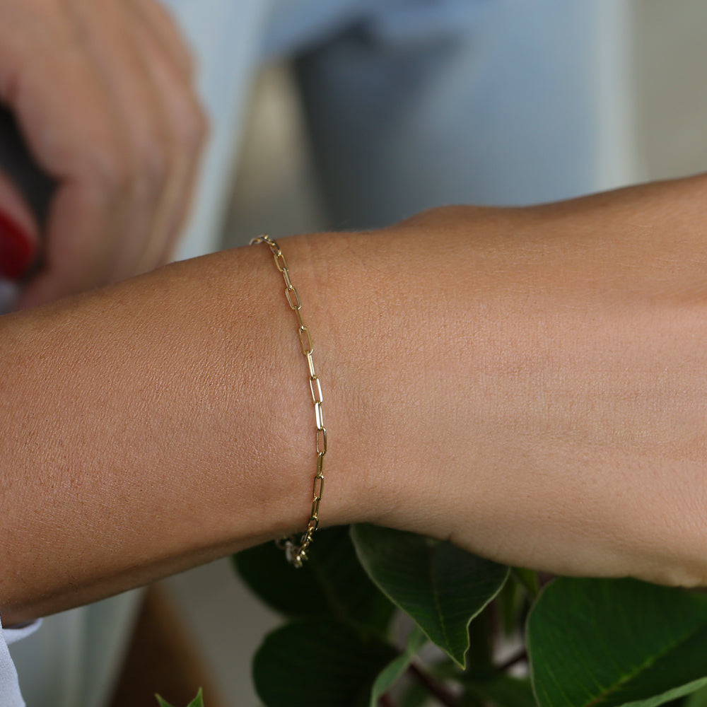 Gold Paper Clip Link Chain Bracelet