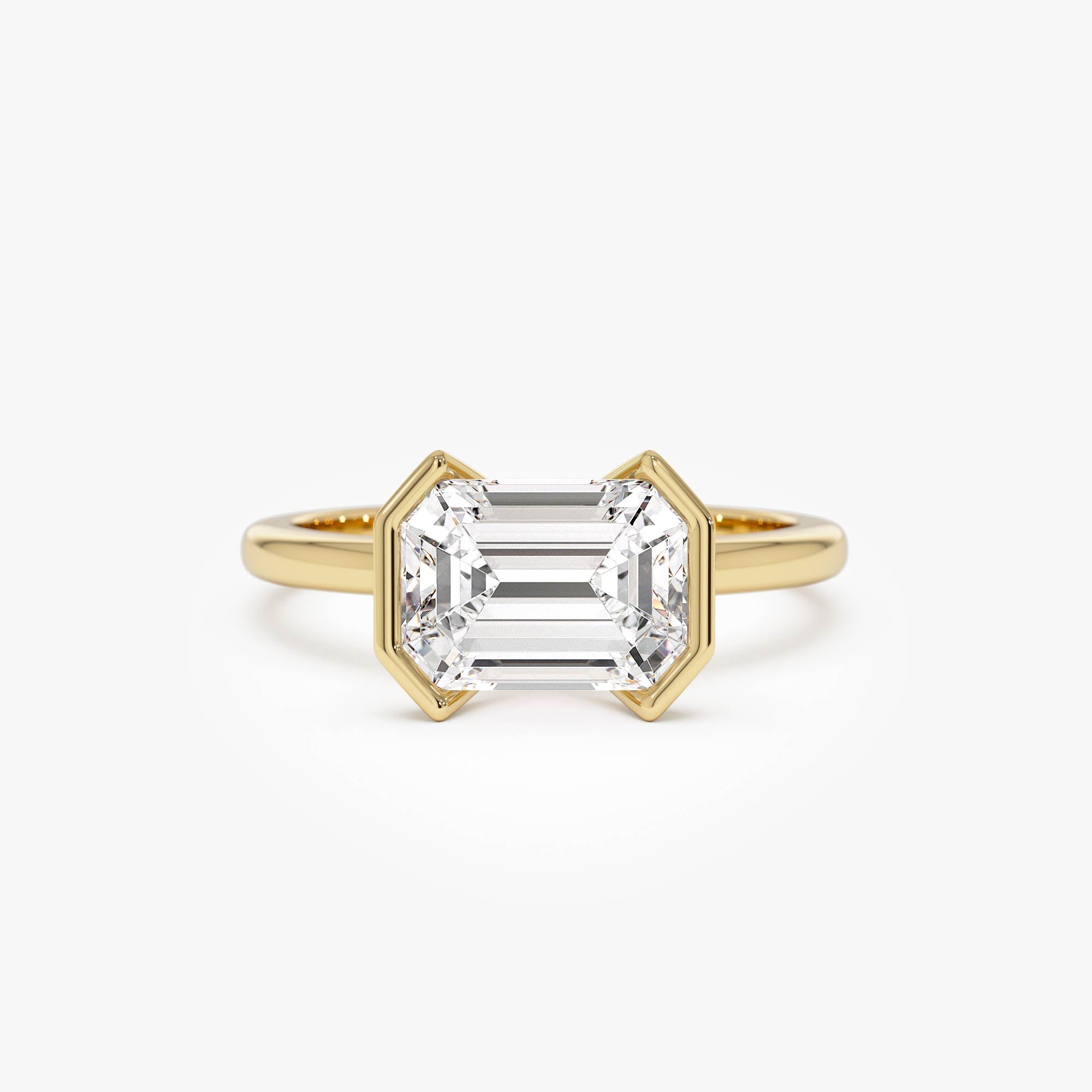 Half Bezel Set Emerald Cut Lab Grown Diamond Engagement Ring
