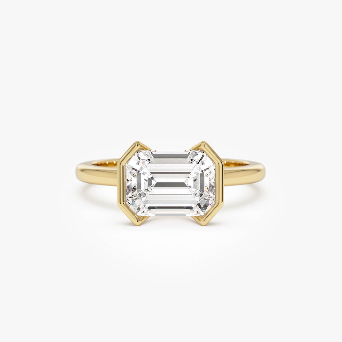 Half Bezel Set Emerald Cut Lab Grown Diamond Engagement Ring