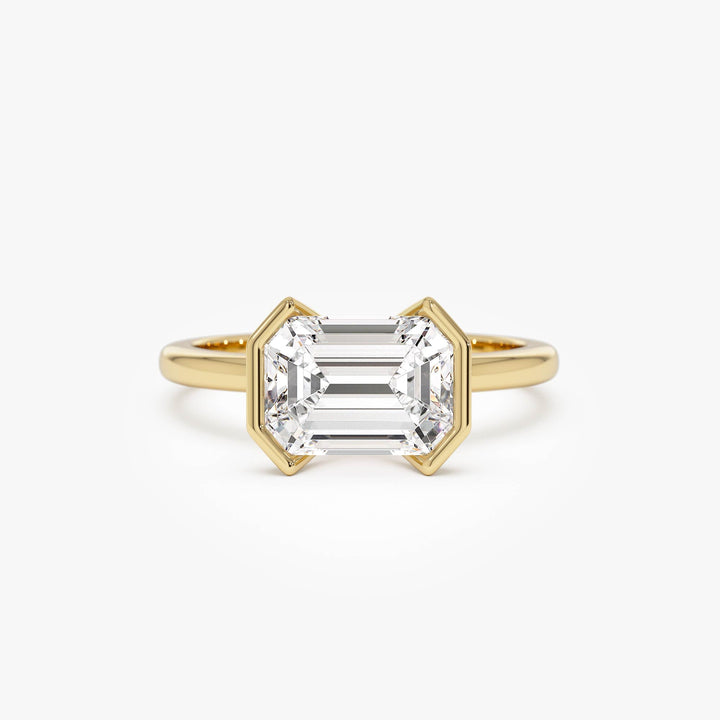 Half Bezel Set Emerald Cut Lab Grown Diamond Engagement Ring
