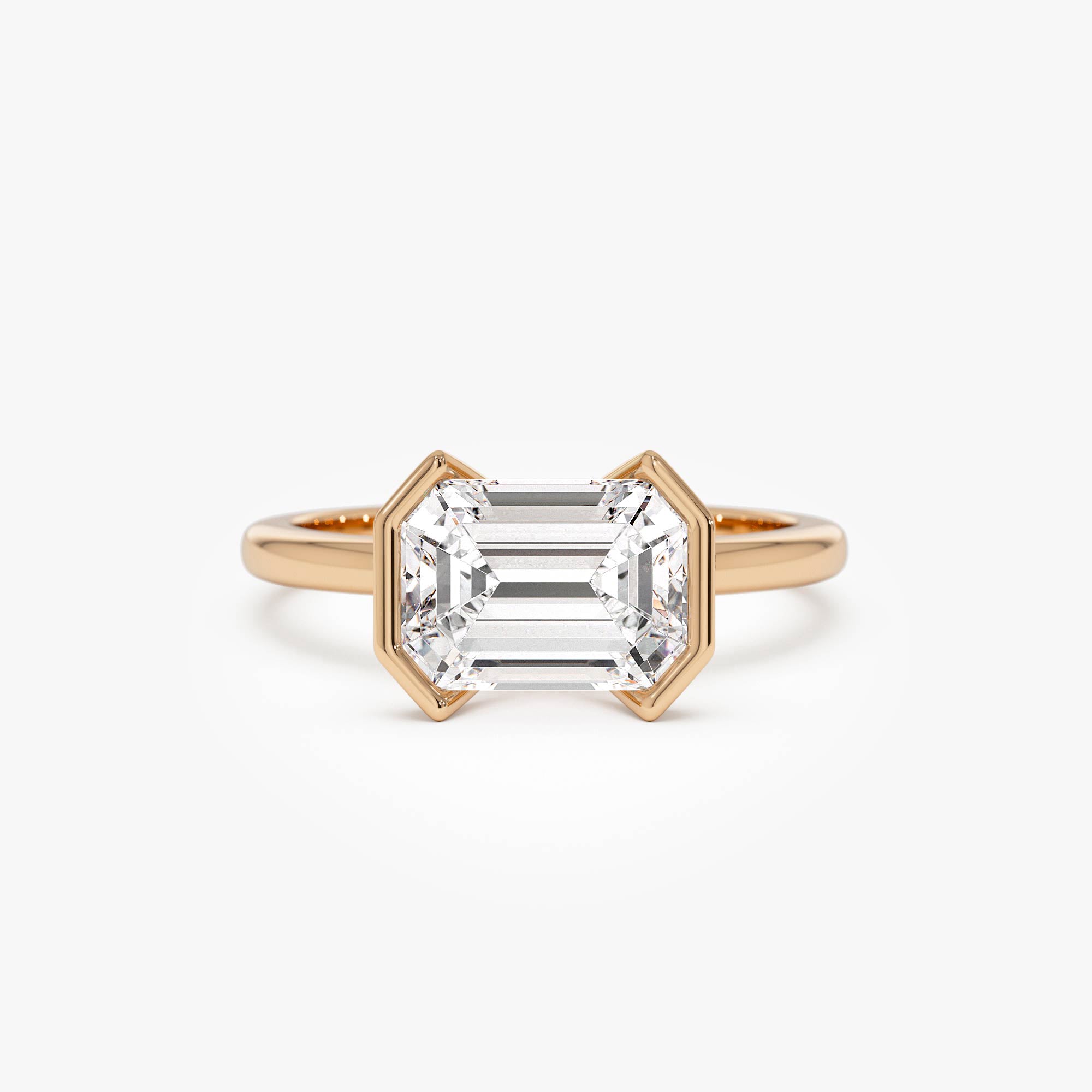 Half Bezel Set Emerald Cut Lab Grown Diamond Engagement Ring