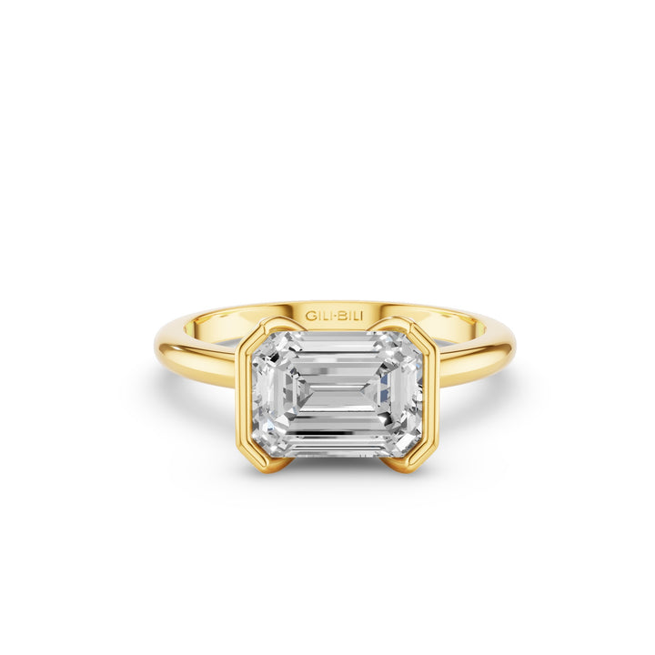 Half Bezel Set Emerald Cut Lab Grown Diamond Engagement Ring