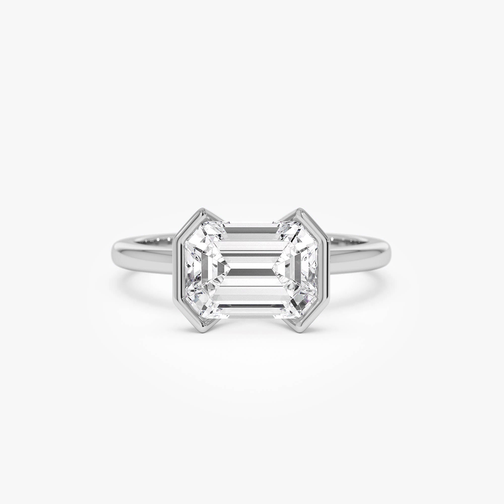 Half Bezel Set Emerald Cut Lab Grown Diamond Engagement Ring