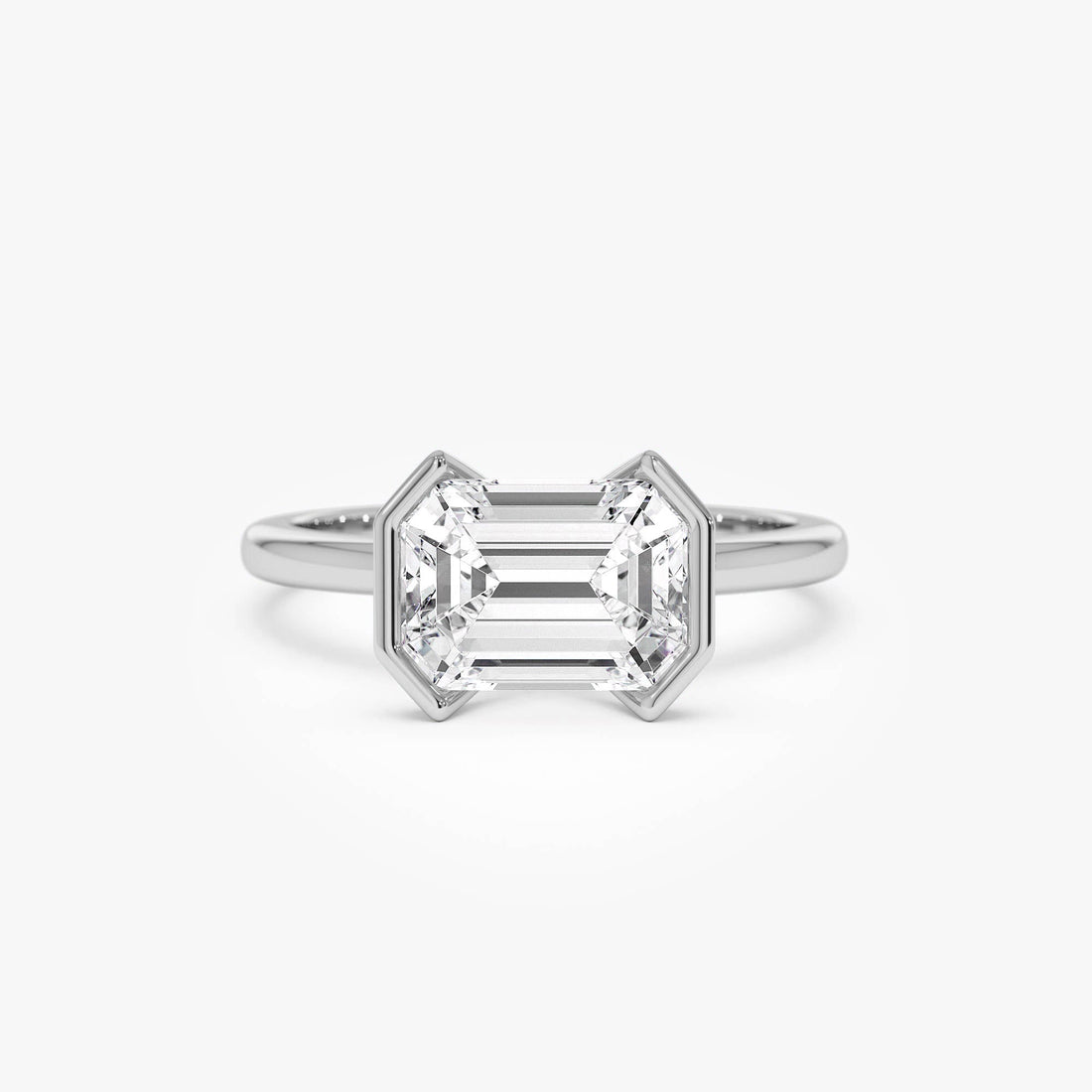 Half Bezel Set Emerald Cut Lab Grown Diamond Engagement Ring