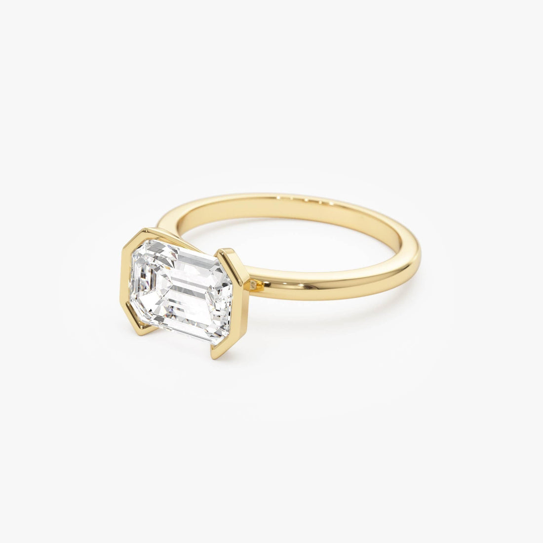 Half Bezel Set Emerald Cut Lab Grown Diamond Engagement Ring