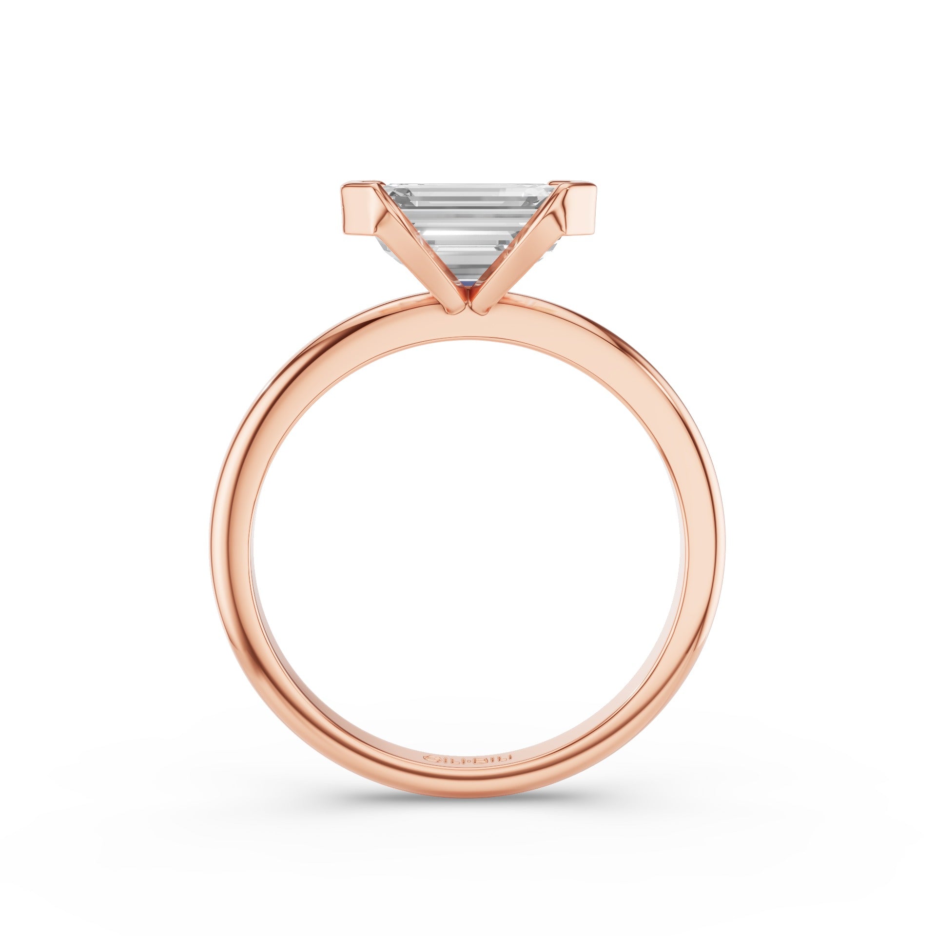 Half Bezel Set Emerald Cut Lab Grown Diamond Engagement Ring