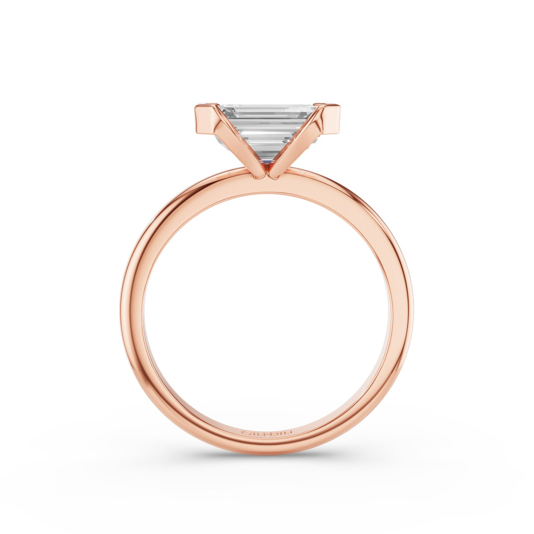 Half Bezel Set Emerald Cut Lab Grown Diamond Engagement Ring