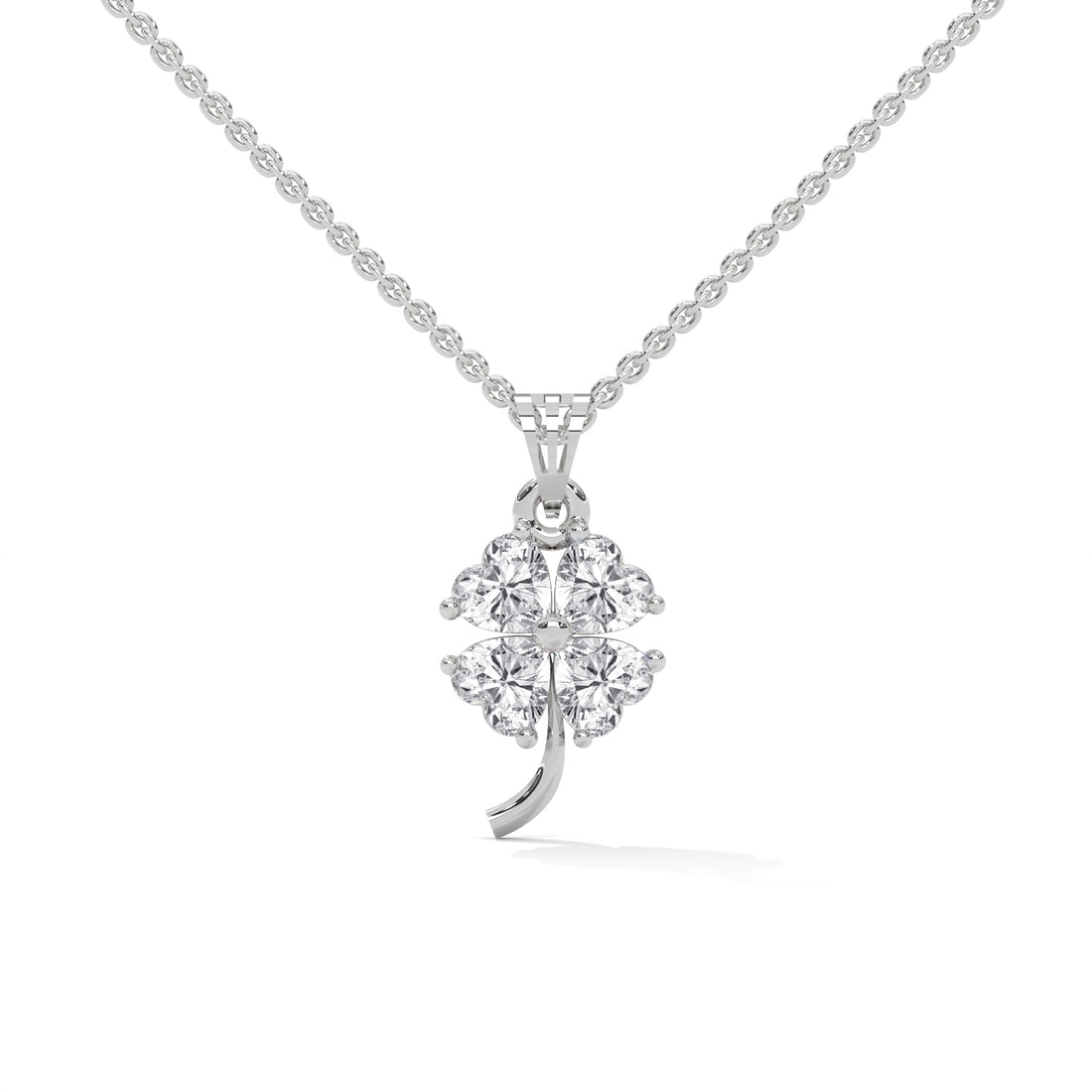 Diamond necklace with a four-leaf clover pendant on a white background