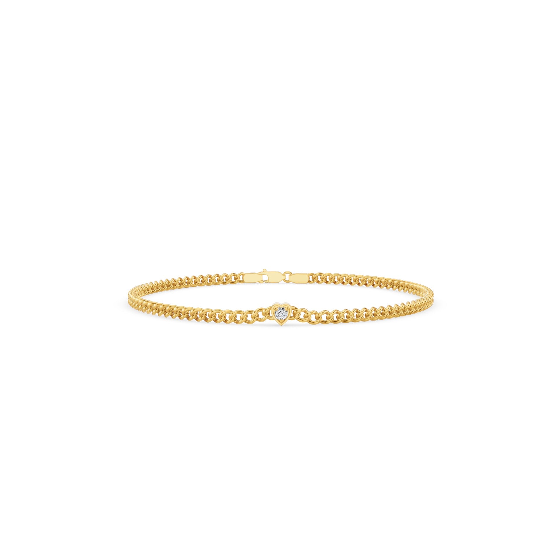 Heart Shaped Round Diamond Curb Chain Bracelet