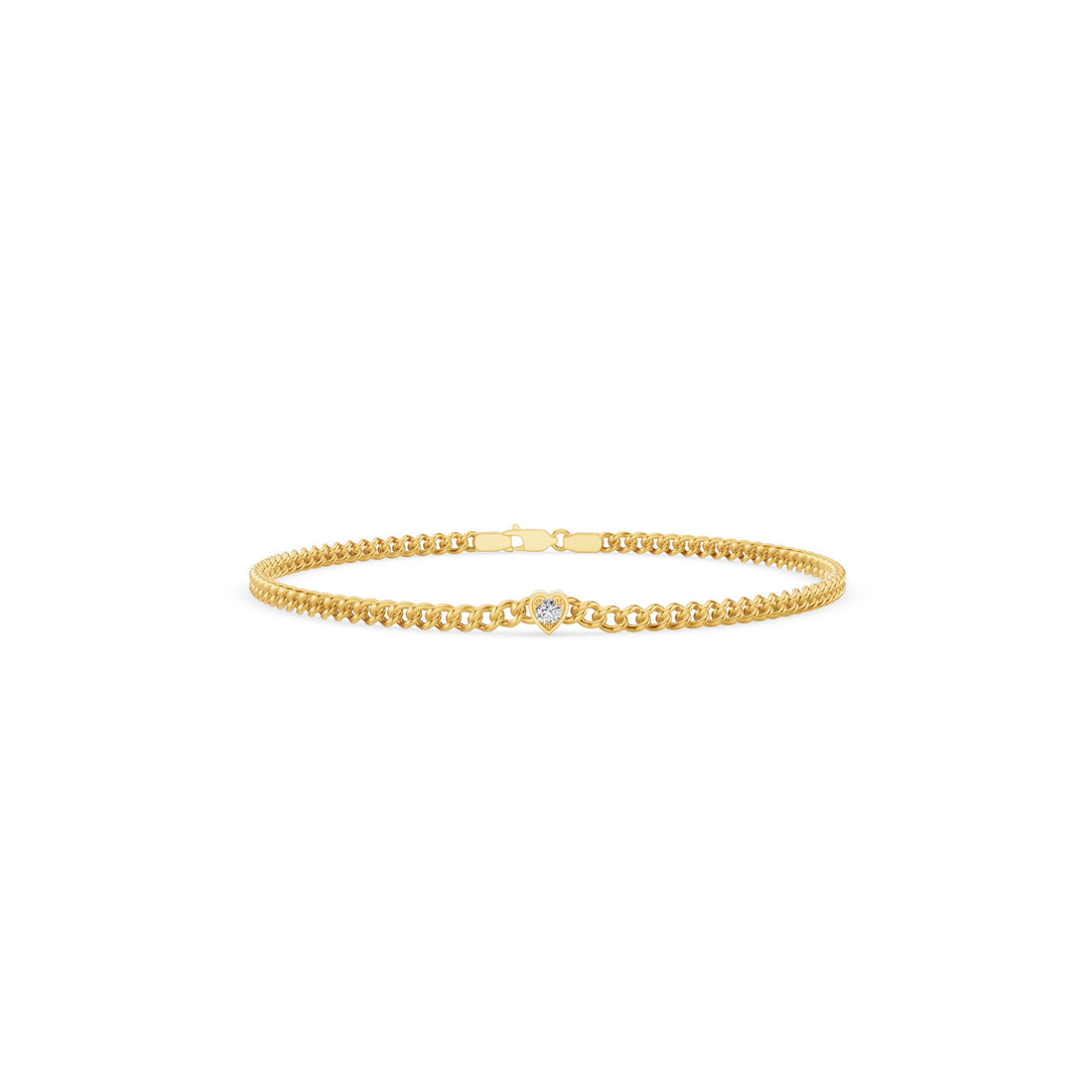 Heart Shaped Round Diamond Curb Chain Bracelet