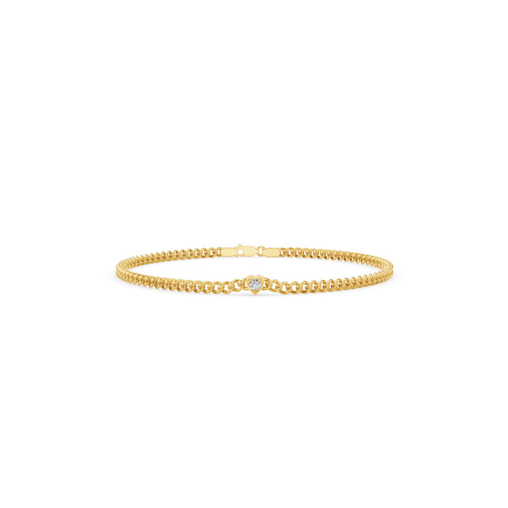 Heart Shaped Round Diamond Curb Chain Bracelet