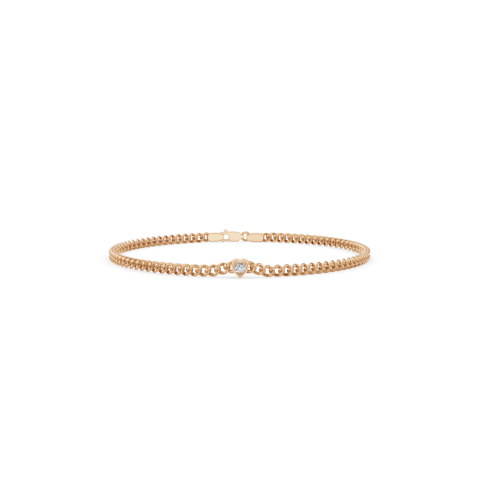 Heart Shaped Round Diamond Curb Chain Bracelet