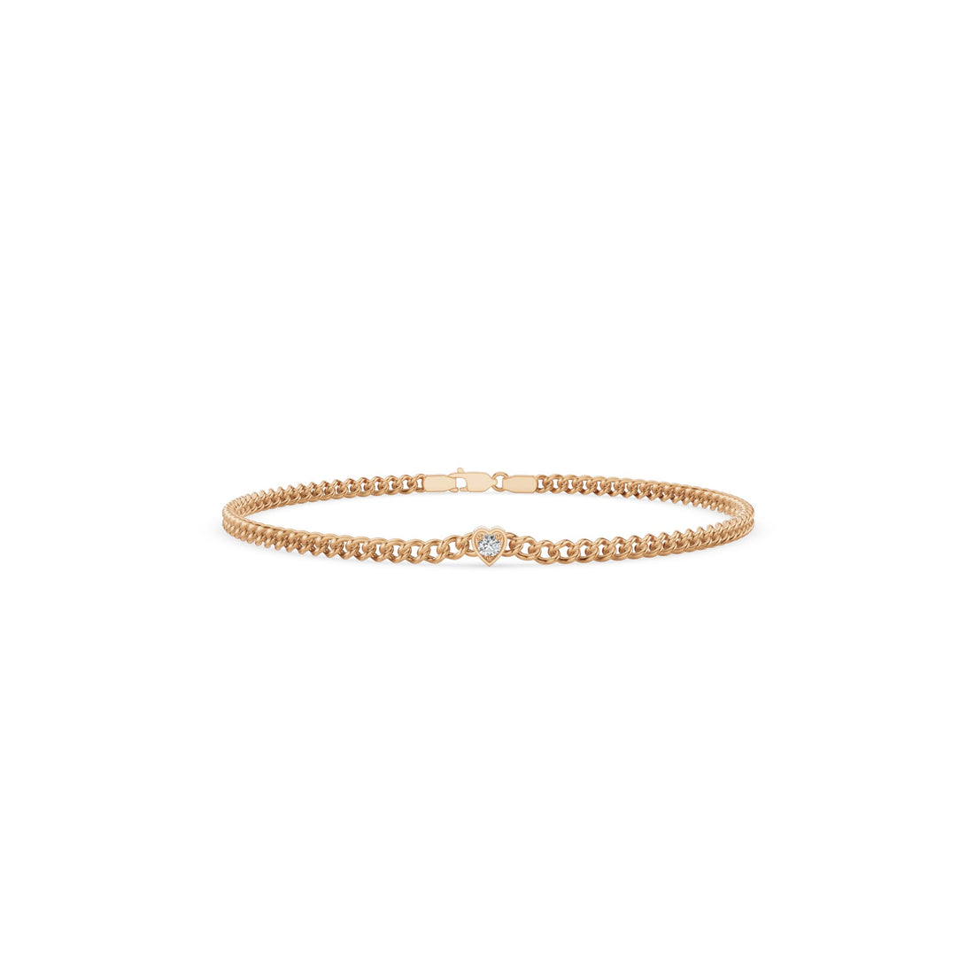 Heart Shaped Round Diamond Curb Chain Bracelet
