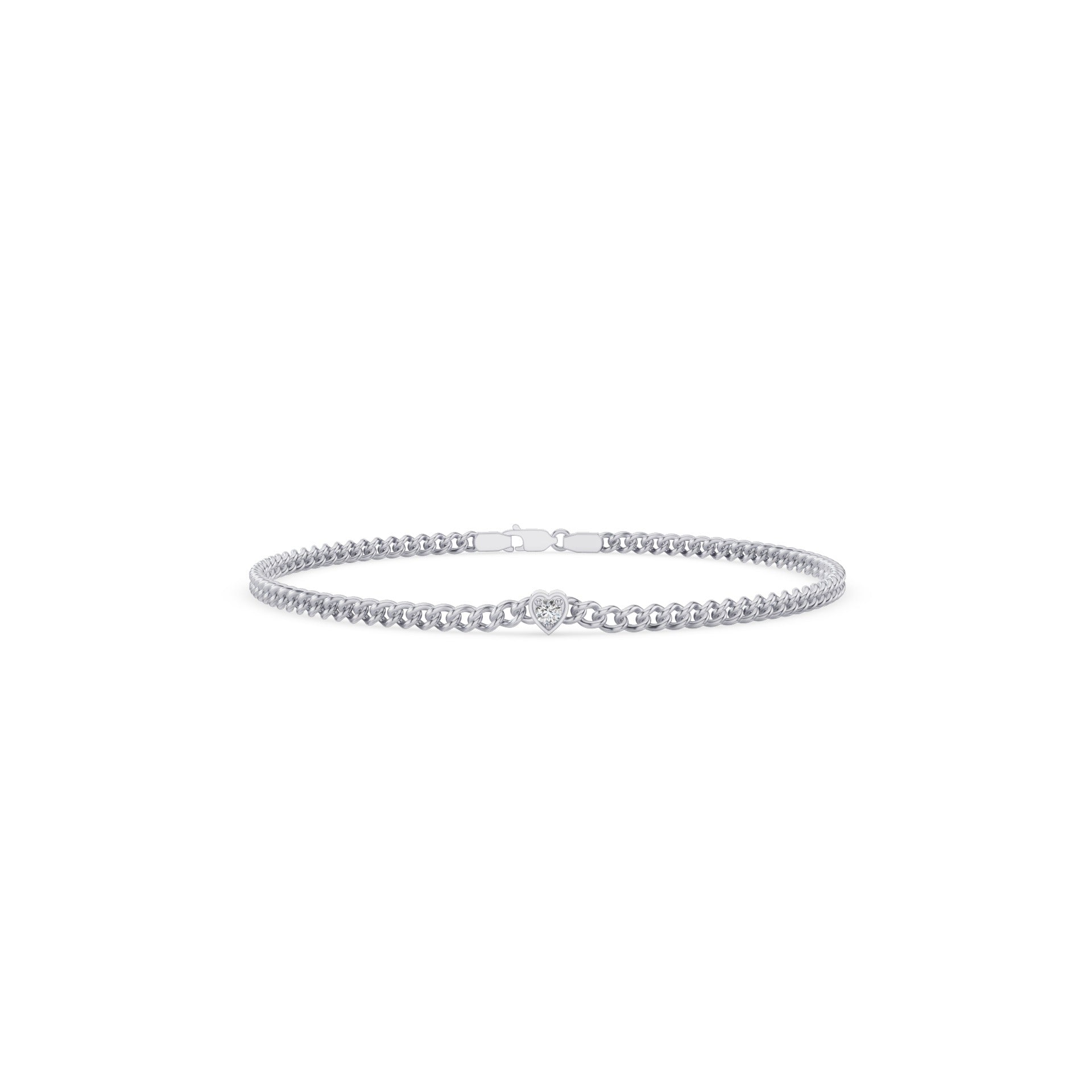 Heart Shaped Round Diamond Curb Chain Bracelet