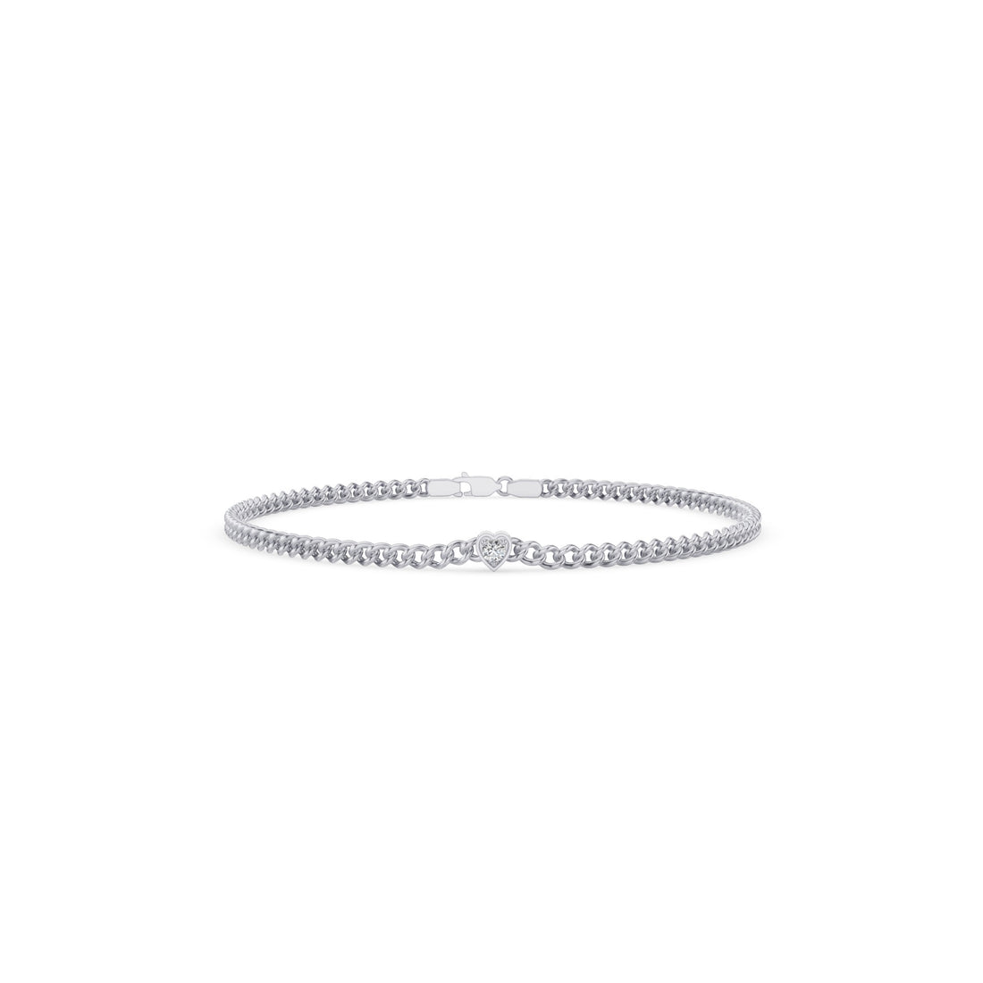 Heart Shaped Round Diamond Curb Chain Bracelet