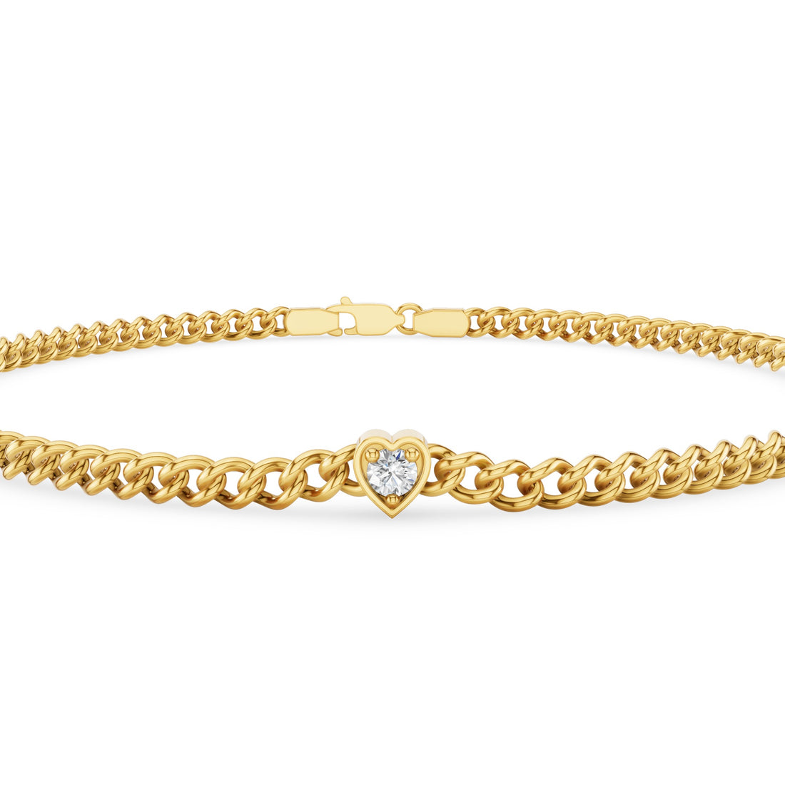 Heart Shaped Round Diamond Curb Chain Bracelet