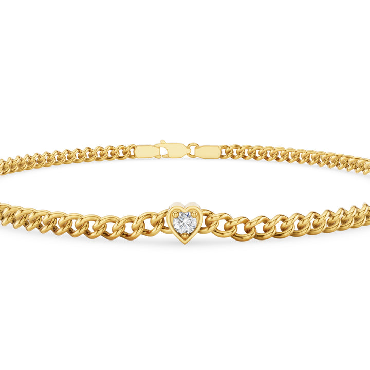 Heart Shaped Round Diamond Curb Chain Bracelet