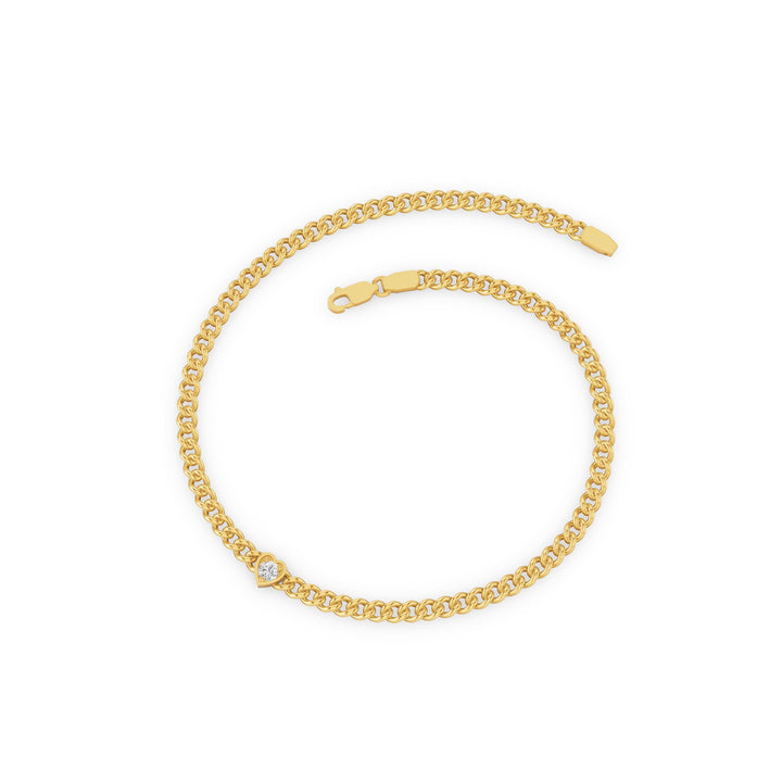Heart Shaped Round Diamond Curb Chain Bracelet