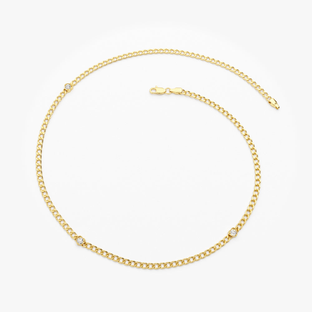 Heart Shaped Round Diamond Curb Chain Bracelet