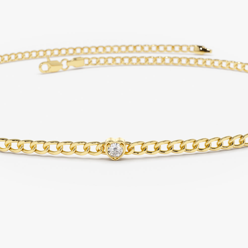 Heart Shaped Round Diamond Curb Chain Bracelet