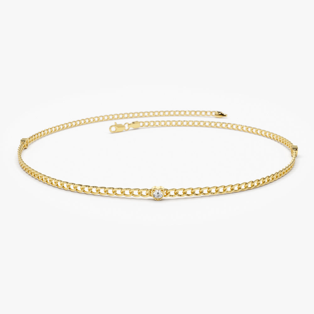 Heart Shaped Round Diamond Curb Chain Bracelet