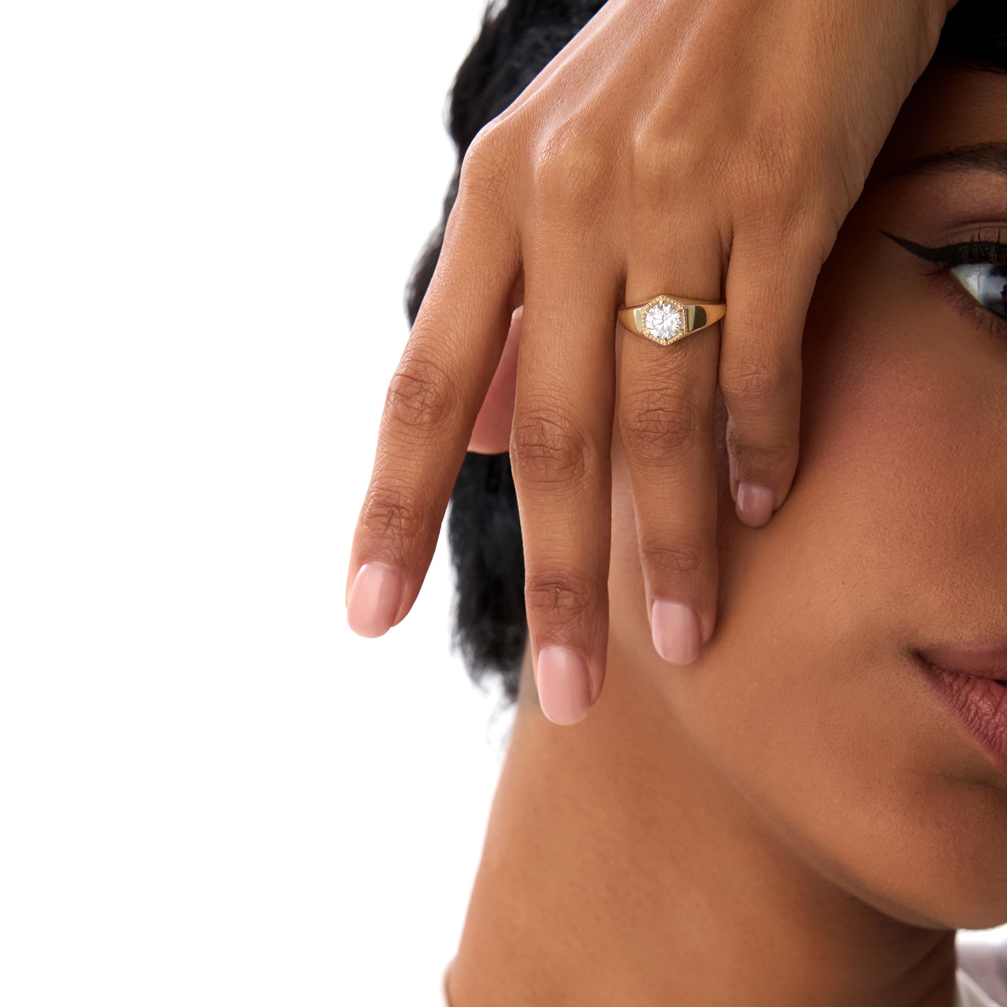 Hexagon Round Lab Grown Diamond Ring