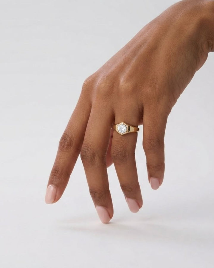 Hexagon Round Lab Grown Diamond Ring