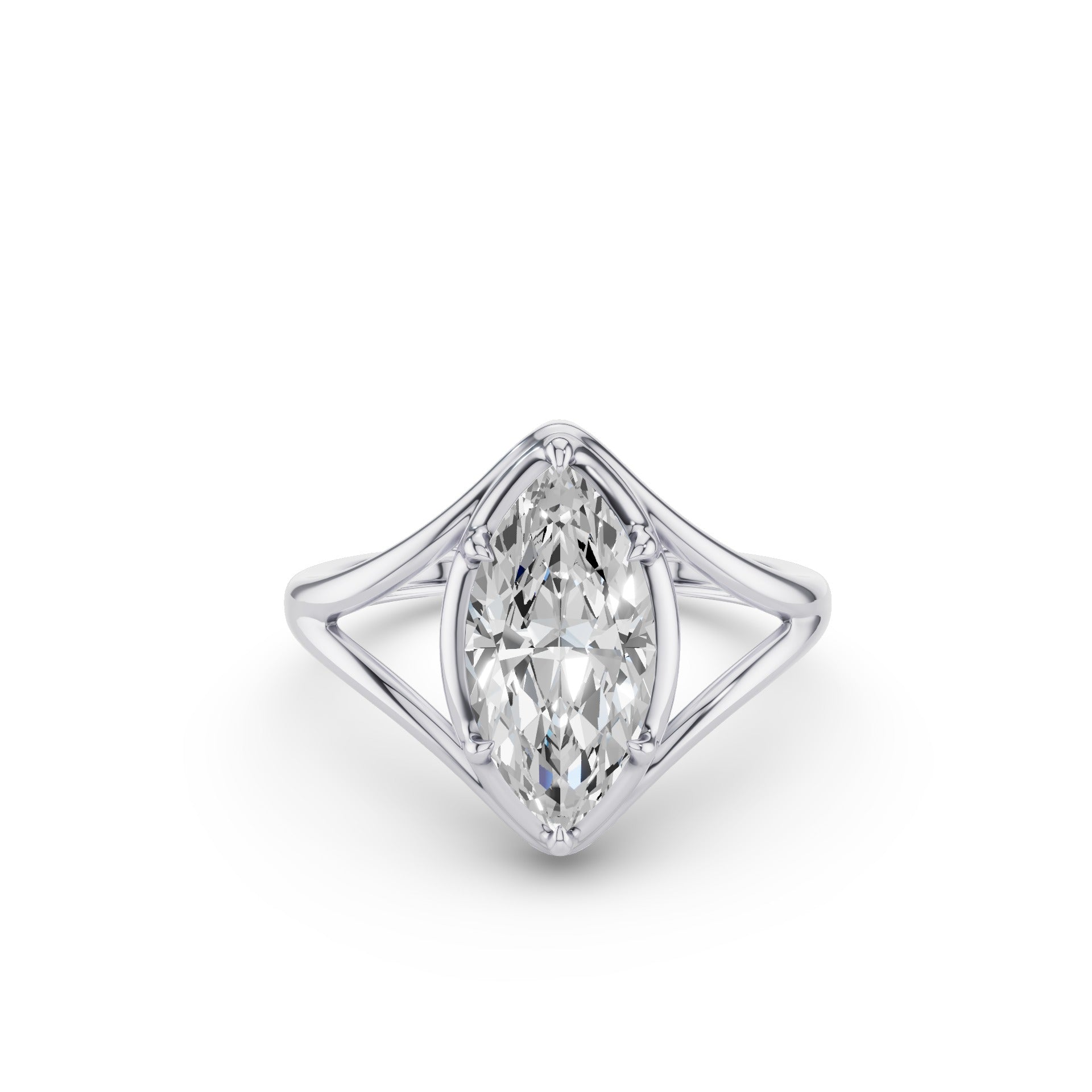 Marquise Shaped Lab Diamond Split Shank Engagement Ring