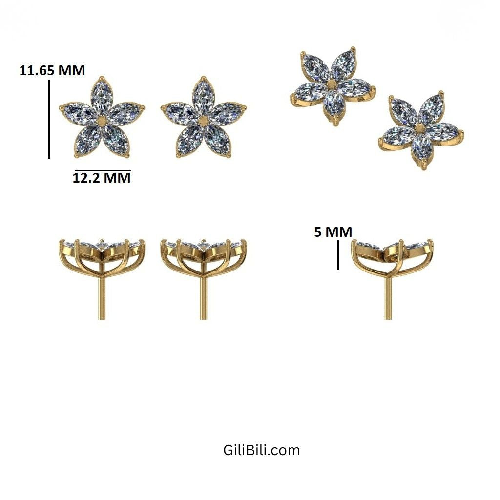Marquise Shaped Lab Grown Diamond Floral Studs