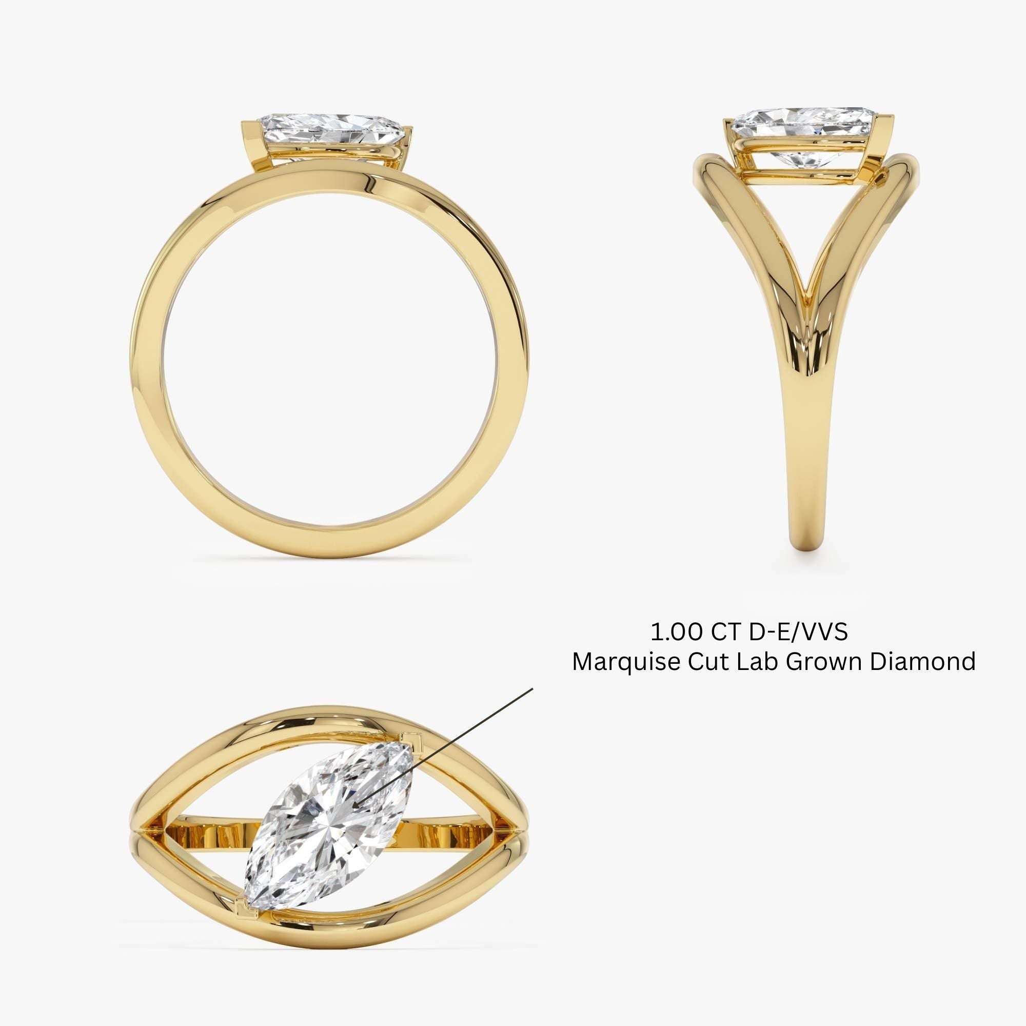 Marquise Lab Grown Diamond Ring Split Shank Design