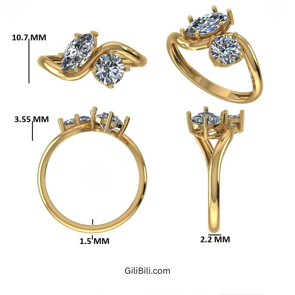 Marquise & Round Lab Grown Diamond Toi Et Moi Ring