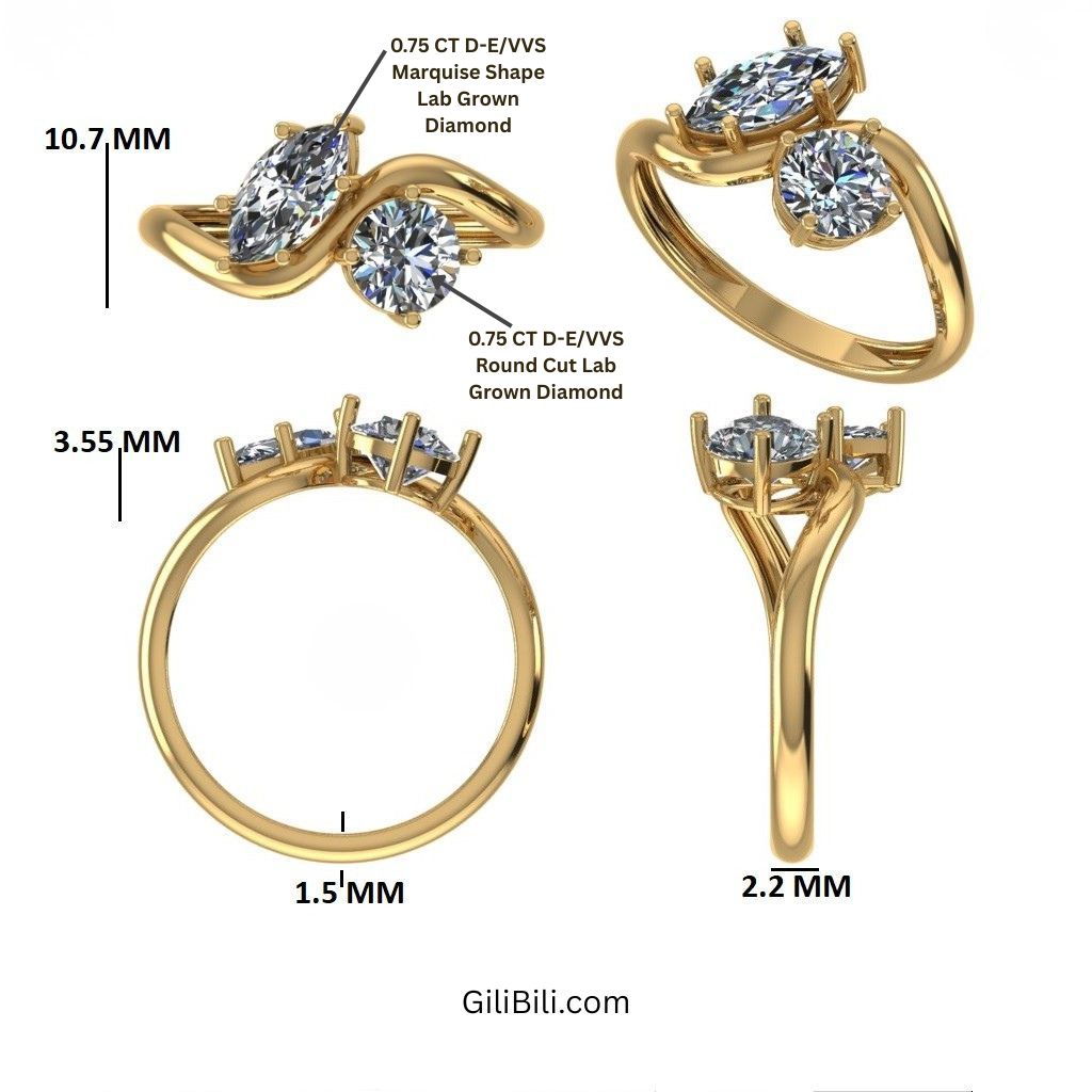 Marquise & Round Lab Grown Diamond Toi Et Moi Ring