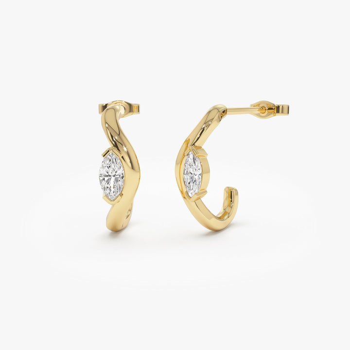 Marquise Shape J Hoops Earrings