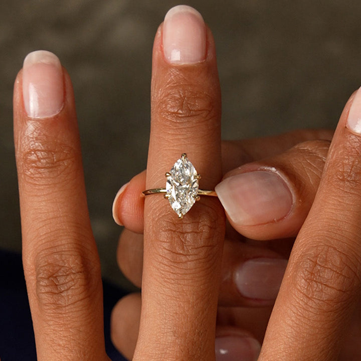 Marquise Shape Solitaite Lab Grown Diamond Prong Setting Engagement Ring
