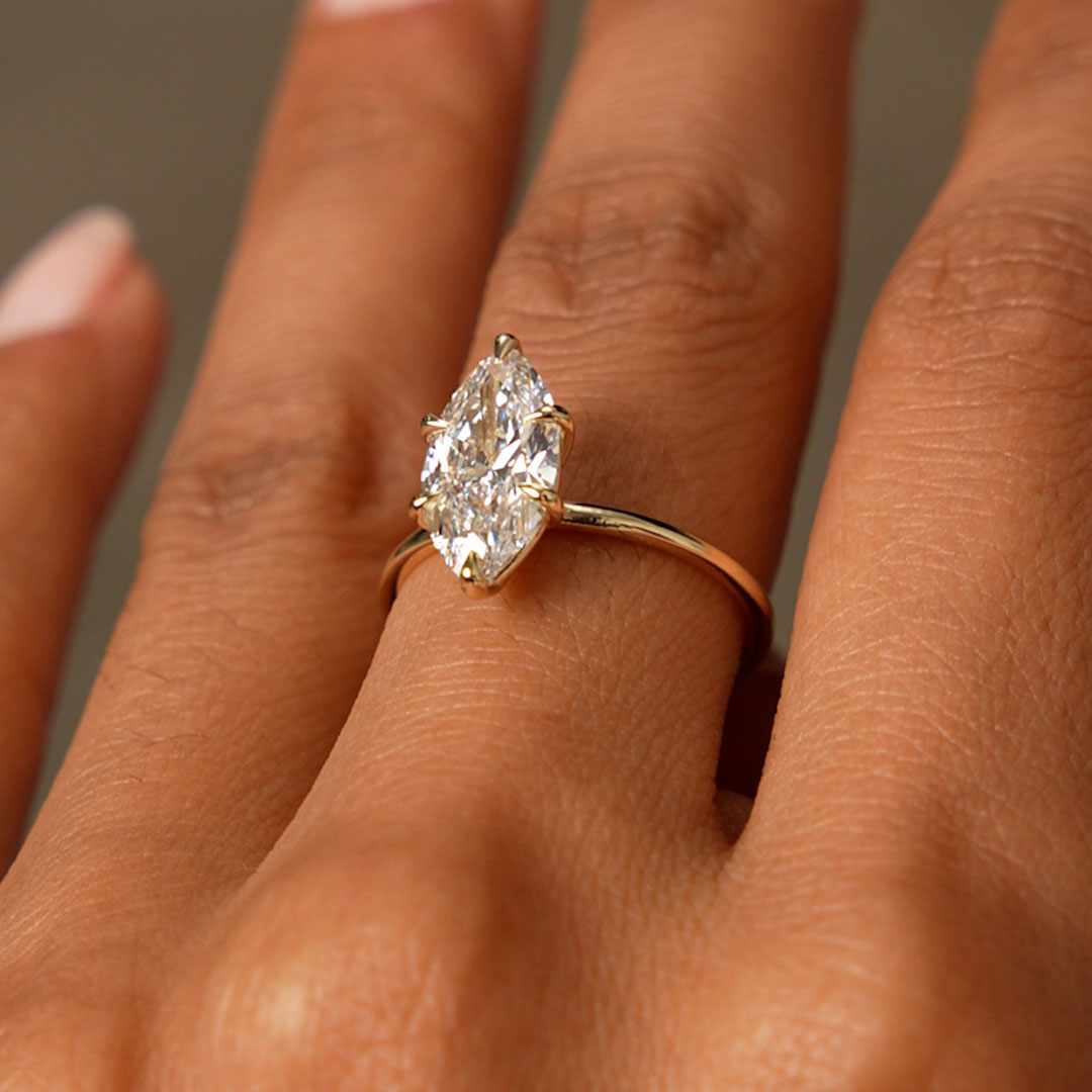 Marquise Shape Solitaite Lab Grown Diamond Prong Setting Engagement Ring