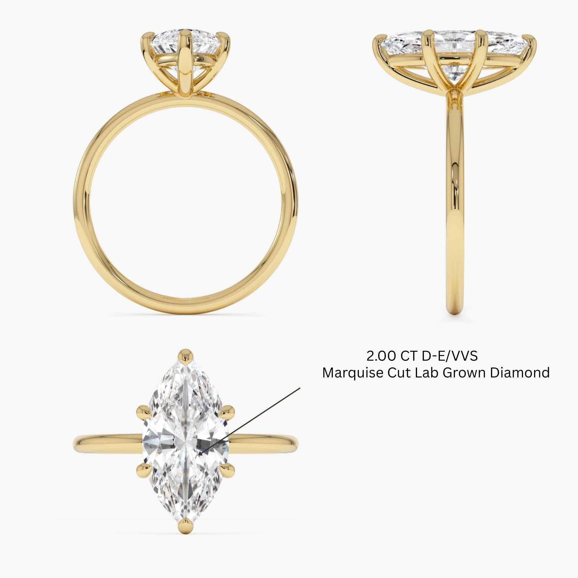 Marquise Shape Solitaite Lab Grown Diamond Prong Setting Engagement Ring