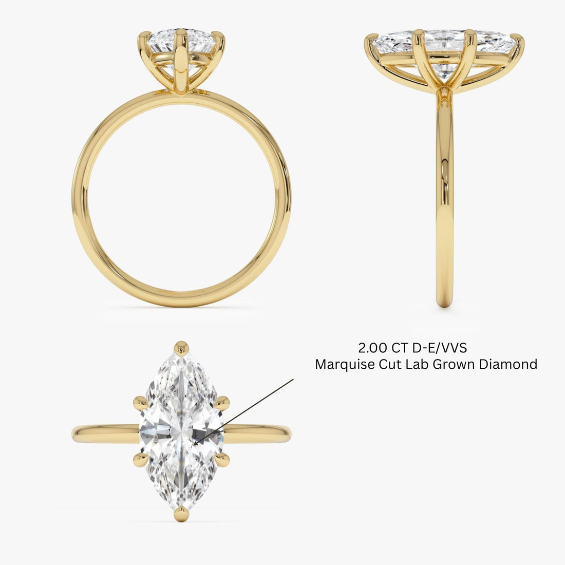 Marquise Shape Solitaite Lab Grown Diamond Prong Setting Engagement Ring