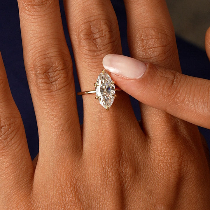 Marquise Shape Solitaite Lab Grown Diamond Prong Setting Engagement Ring