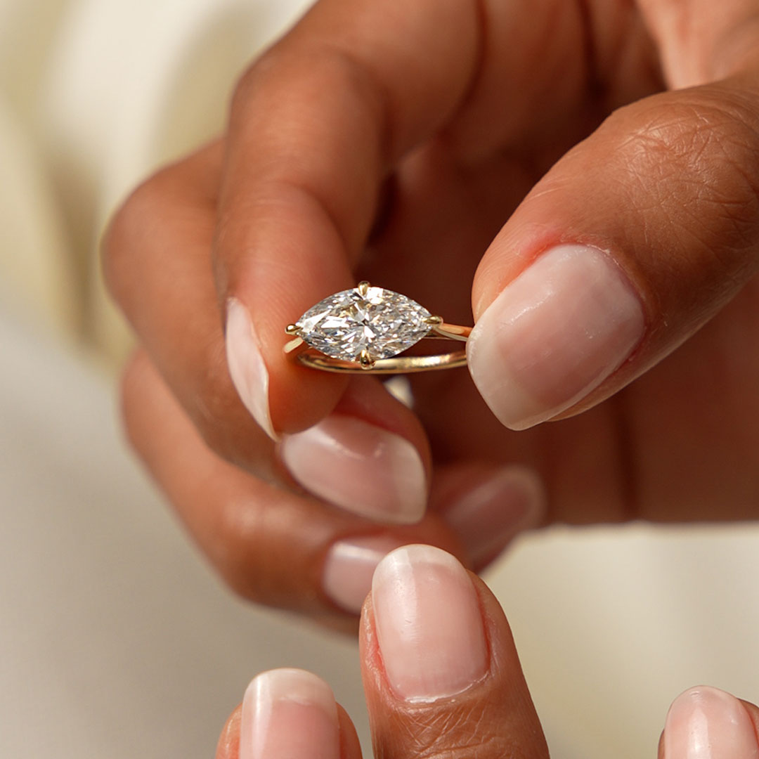 Marquise Shape West East Lab Grown Diamond Solitaire Ring