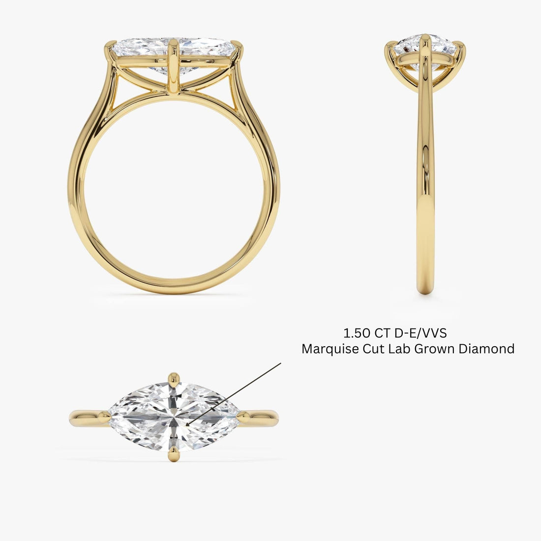 Marquise Shape West East Lab Grown Diamond Solitaire Ring