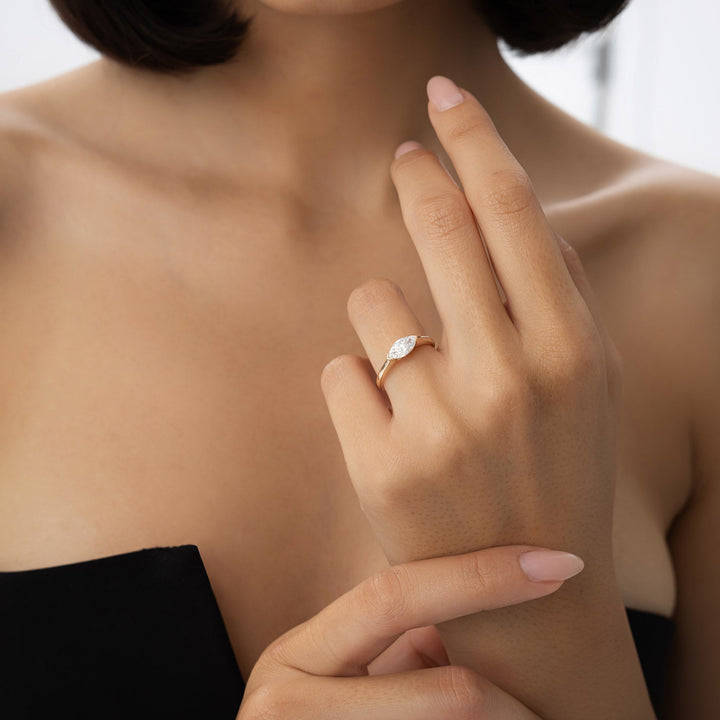 Marquise Shaped East West Prong Set Lab Diamond Engagement Ring