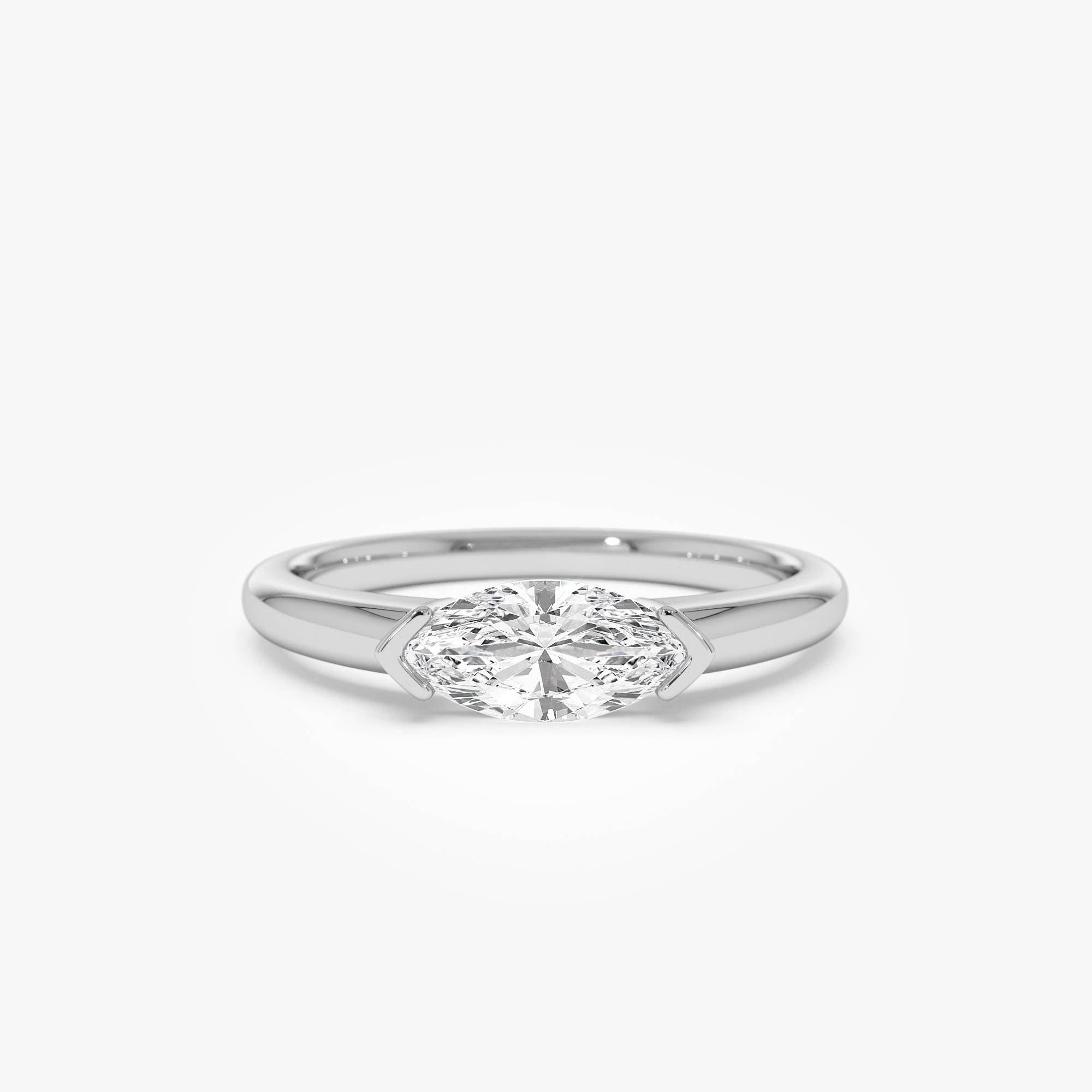 Marquise Shaped East West Prong Set Lab Diamond Engagement Ring