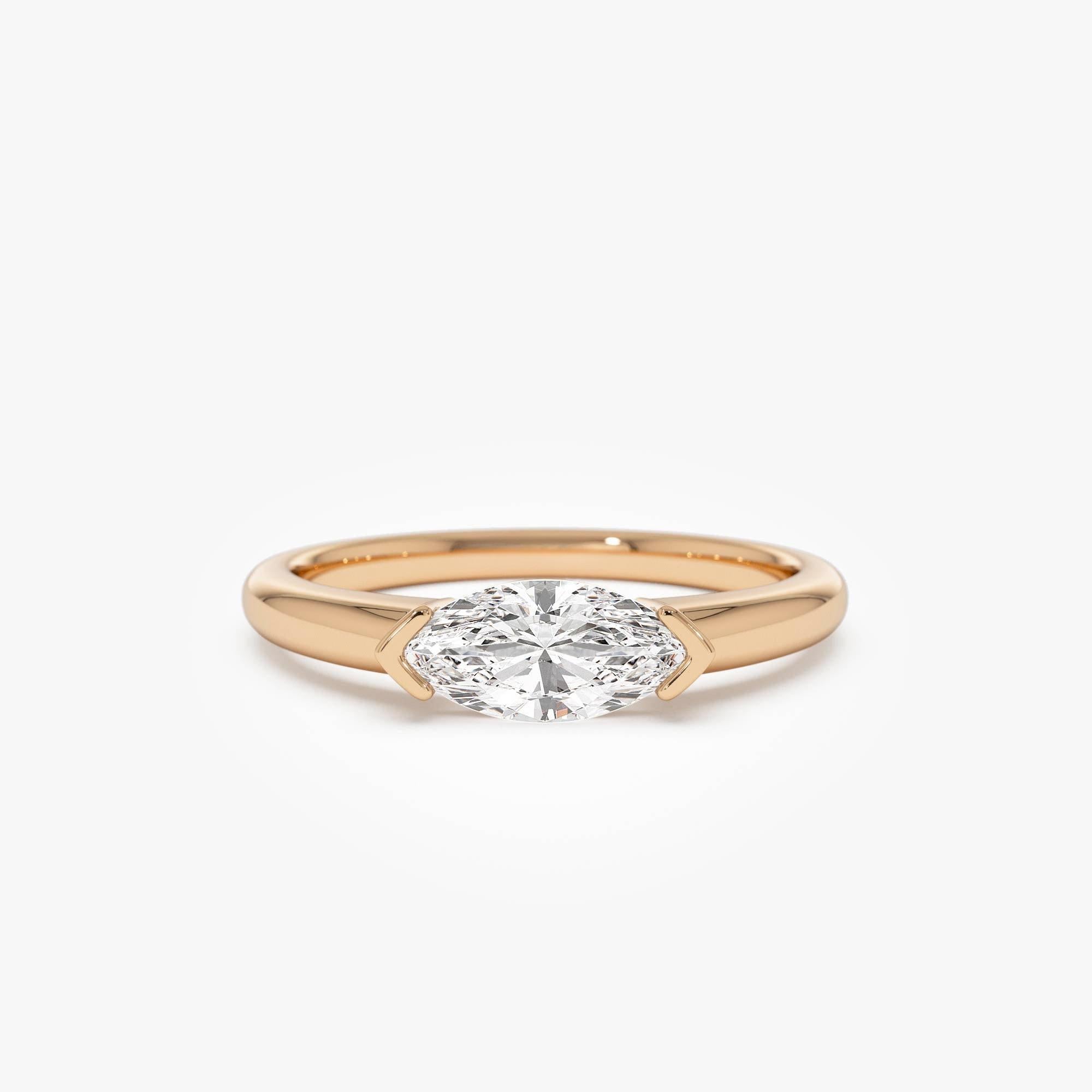 Marquise Shaped East West Prong Set Lab Diamond Engagement Ring