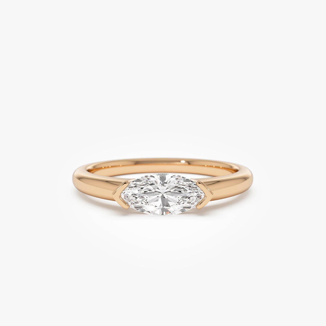 Marquise Shaped East West Prong Set Lab Diamond Engagement Ring