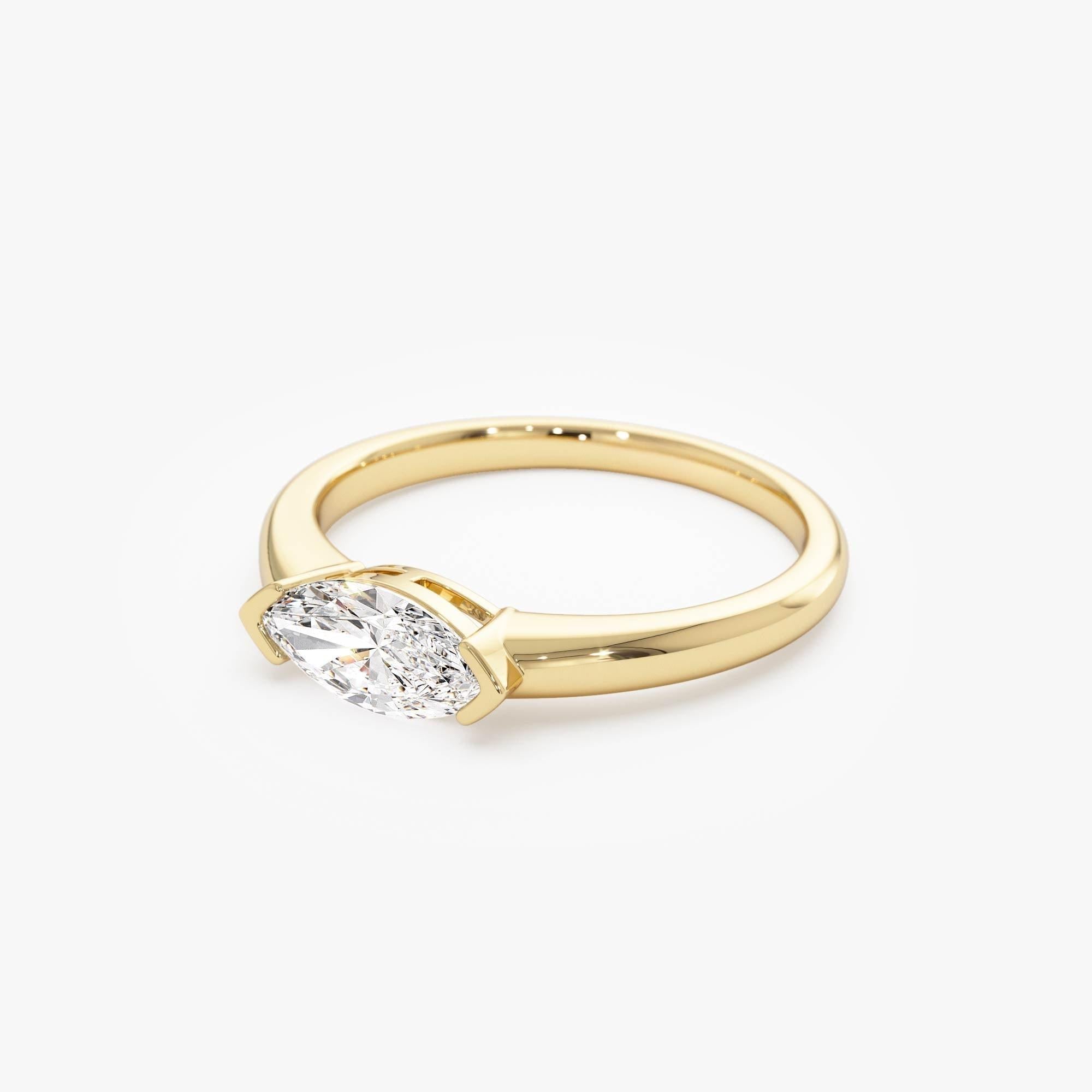 Marquise Shaped East West Prong Set Lab Diamond Engagement Ring